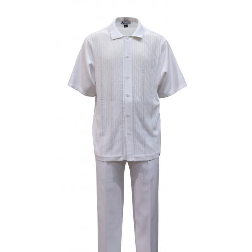Silversilk White Striped / Dashed Design Short Sleeve Knitted Outfit With Spitfire Cap 4330
